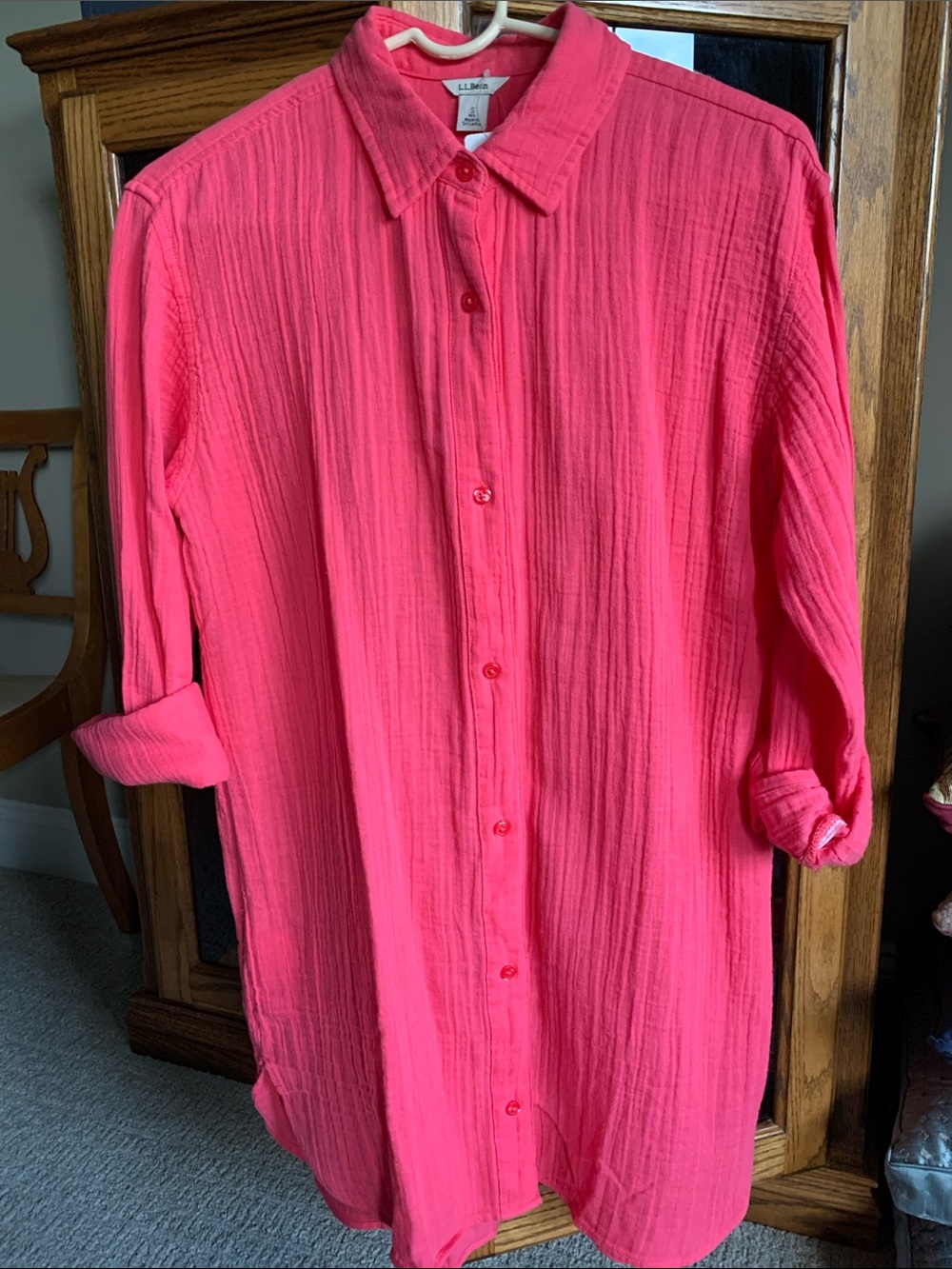 L.L. Bean Cloud Gauze cover-up Shirt in Bright Pink Size Small
